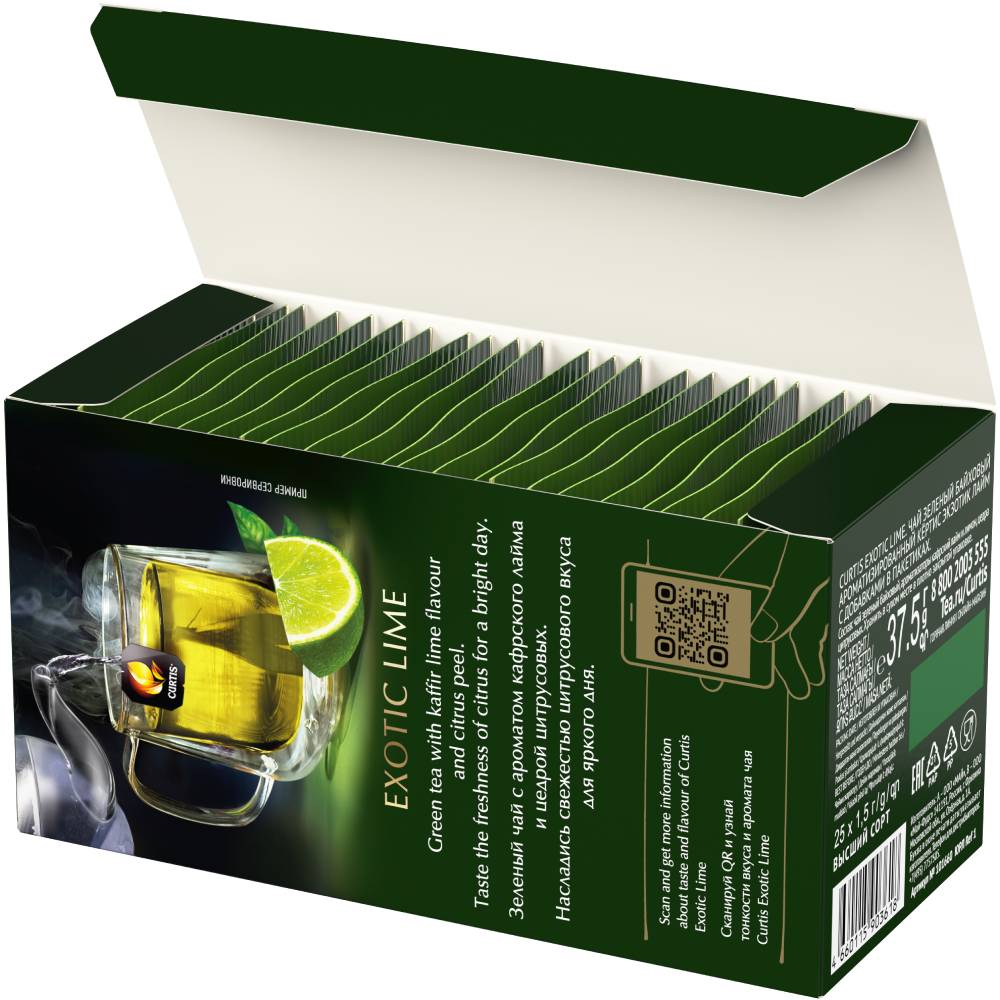 CURTIS Exotic Lime - Zeleni čaj sa aromom kafirske limete, limuna i korom citrusa, 25x1,5g