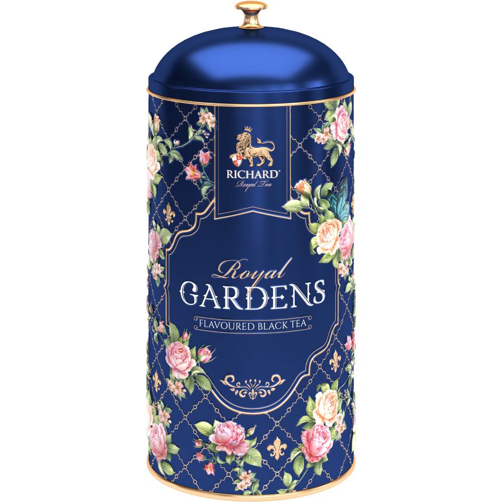 RICHARD Royal Gardens - Crni čaj sa aromom pitaje i laticama cveća, 80g rinfuz, BLUE metalna kutija