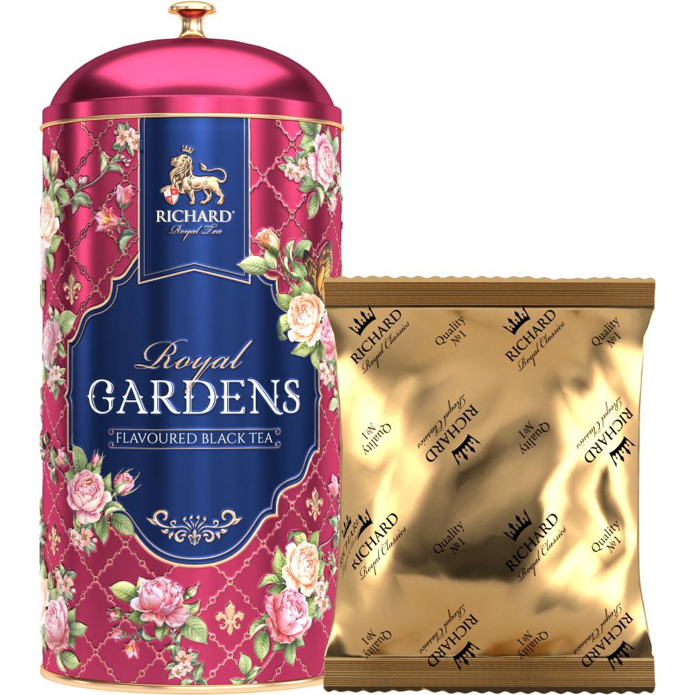 RICHARD Royal Gardens - Crni čaj sa aromom pitaje i laticama cveća, 80g rinfuz, RED metalna kutija