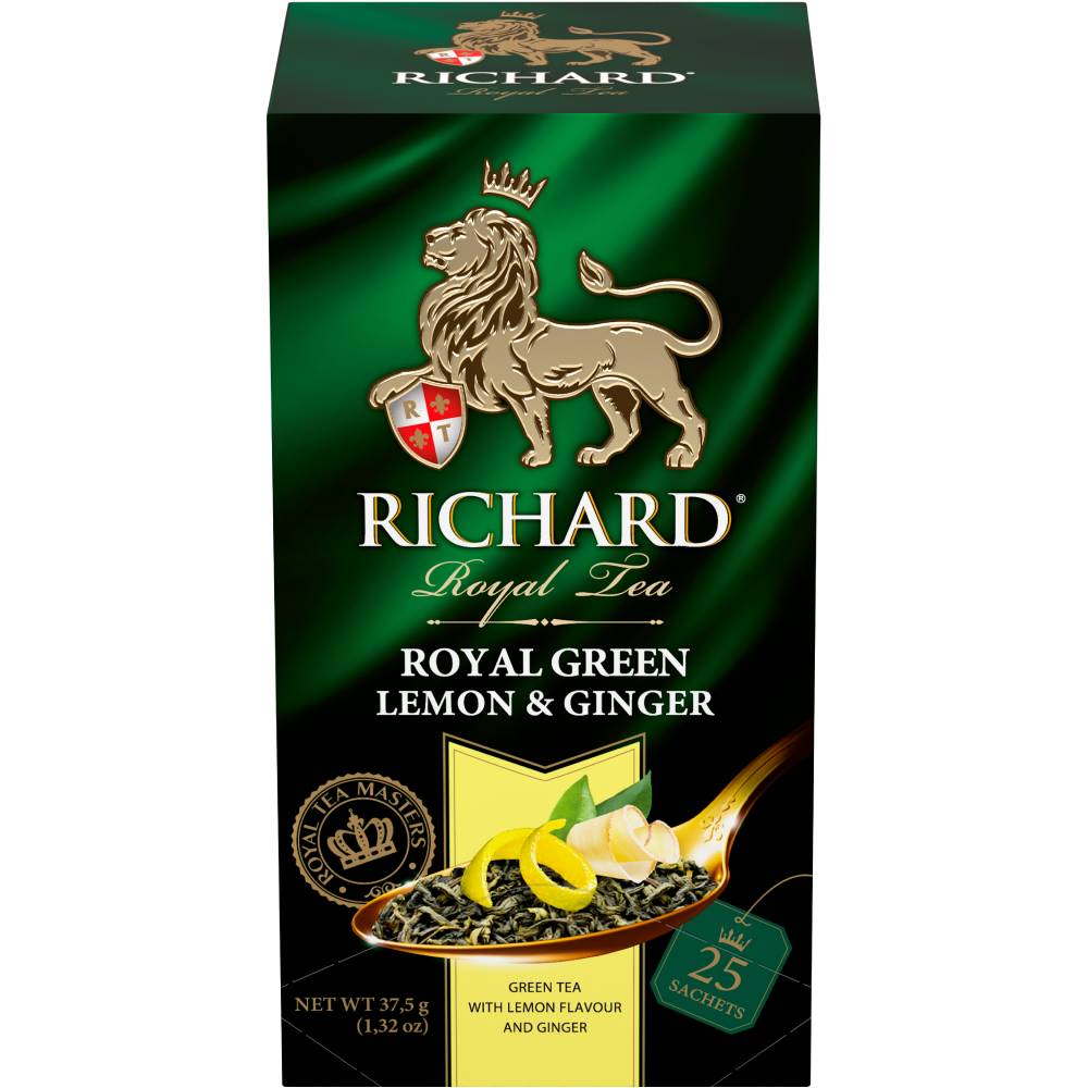 RICHARD Royal Green Lemon & Ginger  – Zeleni čaj sa đumbirom, limunom i šipurkom, 25 x 1,5g