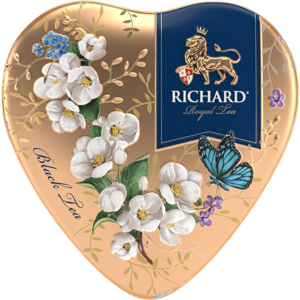 RICHARD Royal Heart - Crni cejlonski čaj krupnog lista, sa bergamotom, vanilom, narandžom i laticama ruže, 30g rinfuz, GOLD metalna kutija