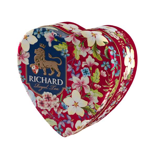 RICHARD Royal Heart - Crni cejlonski čaj, sa bergamotom, vanilom, narandžom i laticama ruže, 30g rinfuz, RED metalna kutija