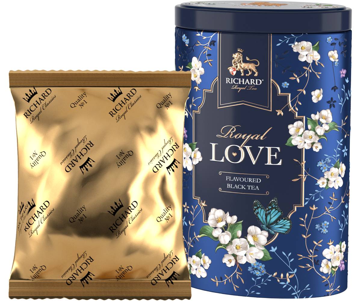 RICHARD Royal Love - Crni cejlonski čaj sa bergamotom, narandžom i vanilom, 80g rinfuz, BLUE metalna kutija