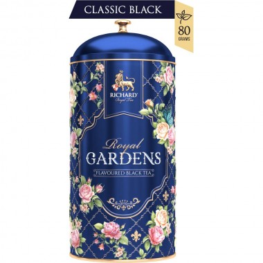 RICHARD Royal Gardens - Crni čaj sa aromom pitaje i laticama cveća, 80g rinfuz, BLUE metalna kutija