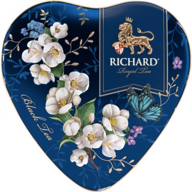 RICHARD Royal Heart - Crni cejlonski čaj, sa bergamotom, vanilom, narandžom i laticama ruže, 30g rinfuz, BLUE metalna kutija