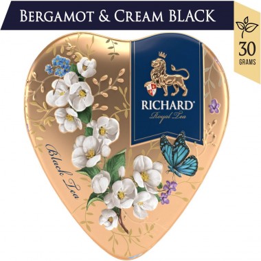 RICHARD Royal Heart - Crni cejlonski čaj, sa bergamotom, vanilom, narandžom i laticama ruže, 30g rinfuz, GOLD metalna kutija