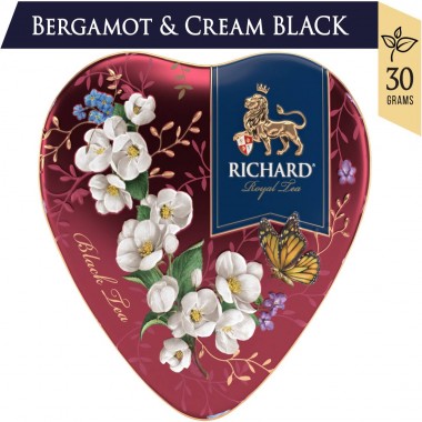 RICHARD Royal Heart - Crni cejlonski čaj, sa bergamotom, vanilom, narandžom i laticama ruže, 30g rinfuz, RED metalna kutija